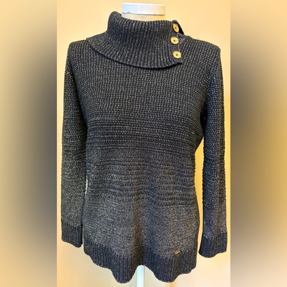 Calvin Klein Black & Gold TurtleNeck Long Sleeve Stylish Knit Sweater Medium - Picture 1 of 10